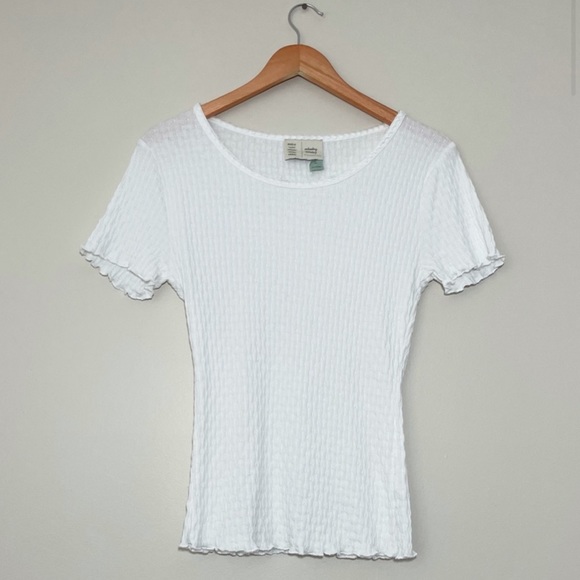 Anthropologie Tops - Anthropologie Saturday Sunday White Waffle Stitched Shirt Size M